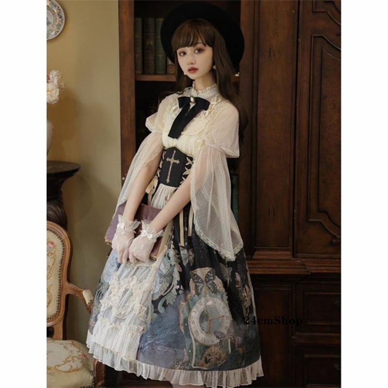 アイボリー ロリータドレス レースアップ ゴシックレースアップ十字ロリータドレスセット opf143 | 可愛い