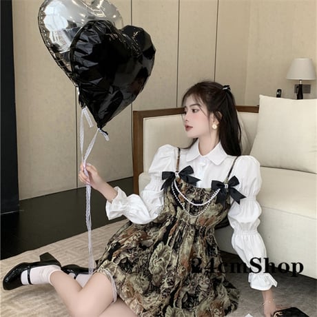 24cmShop レトロ風シャツとジャンパースカート 1390