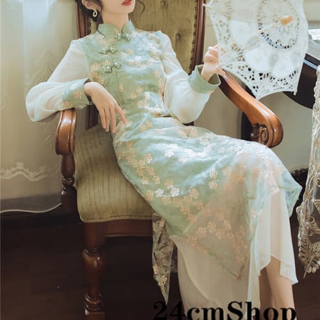 24cmShop シフォンレイヤードフラワーチャイナドレス 1208