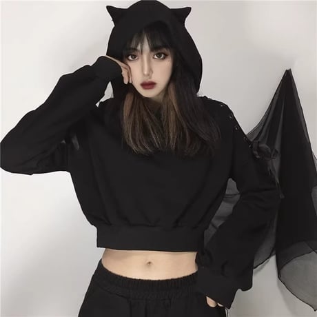 原宿風ブラック系ファッション長袖Tシャツ tx095