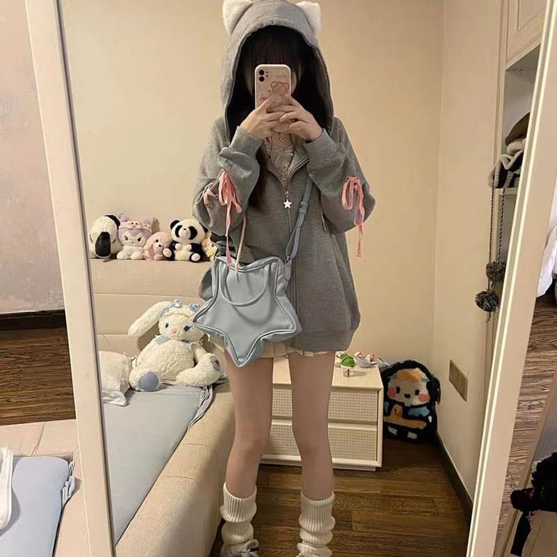 フレーバーズ　ゆめかわいい 地雷_ゆめかわ_猫ちゃん_レースアップスリーブ_パーカー_2種