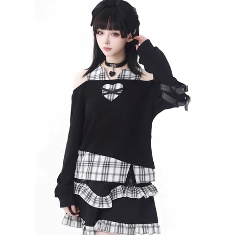 ブラックアンドホワイトチェックスリミングセット2点セット sus156