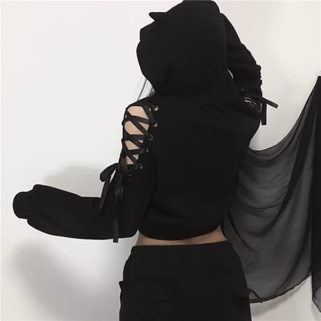 原宿風ブラック系ファッション長袖Tシャツ tx095