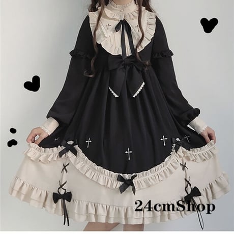 24cmShopフリルスタンドカラークロスリボンワンピース 1214