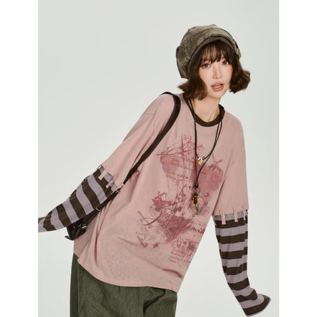 24cmShop韓国ファッションかわいいTシャツ二枚重ねT tx103