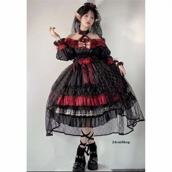 レッドローズゴシックワンピースopf079 | 可愛い服量産型服通販24cm