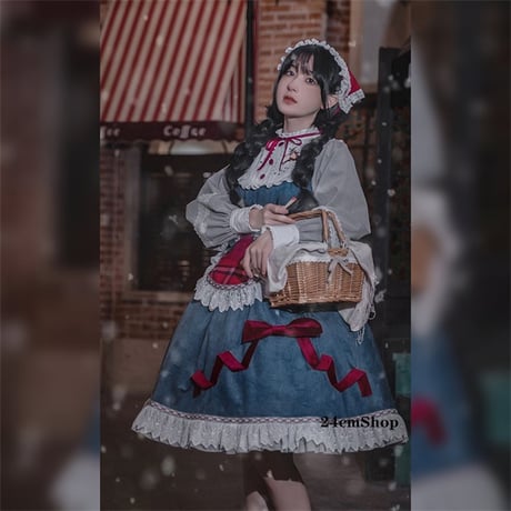 雪が降る夜トナカイ刺繍ワンピース  opf136