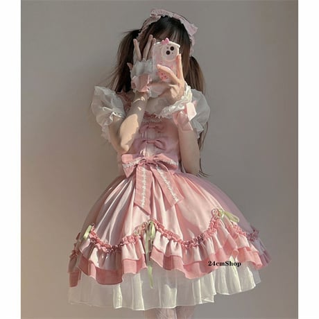 桜色フリルロリータワンピース opf110