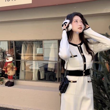 フレンチガーリー高品質ニットトップスとスカートの2点セット sufk013