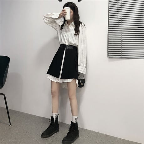 SetUp ストライプシャツ+スカート 500