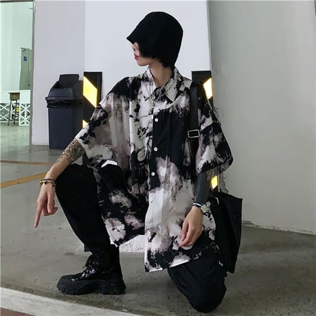 Tops 原宿風総柄フラワー ビッグシャツ 456