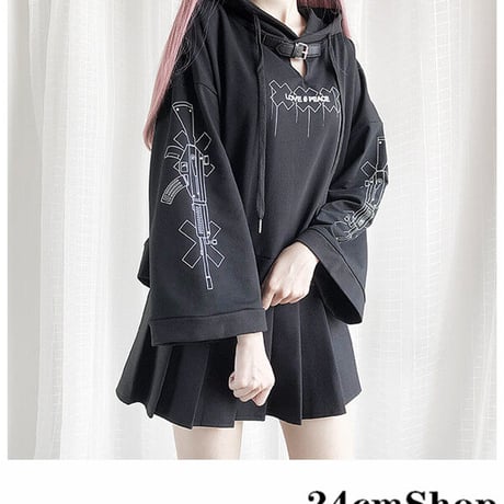 24cmShop ネックストラップバックスリットロックパーカー 1101
