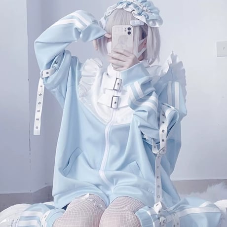 【天使界隈👼】バイオニックエンジェルアクアデタッチャブルスリーブジャケット＋パンツ＋レッグウォーマーレッグウォーマー＋ヘアバンド wt061