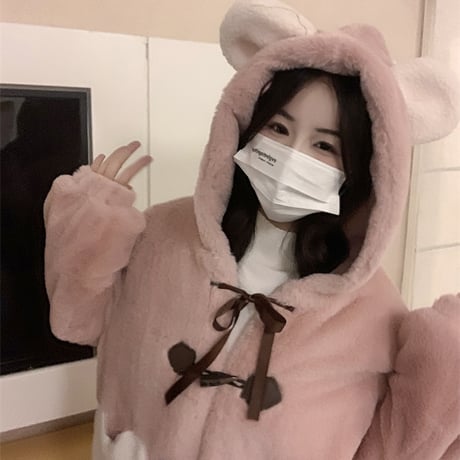 Kawaii Bear Lamb cashmere Short Jacket  wt042