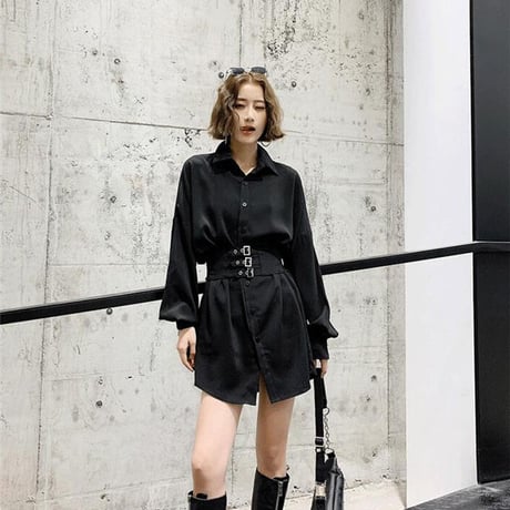 OnePiece コルセット風ベルトシャツワンピース  475