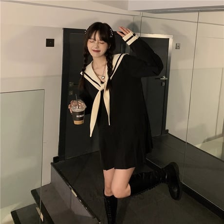 韓国ファッションかわいい長袖ワンピースopf163