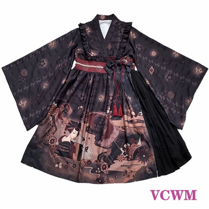 リボン付き]チマチョゴリ風 和柄ワンピース 986 | 可愛い服量産型服