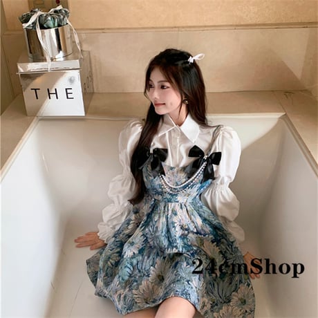 24cmShop レトロ風シャツとジャンパースカート 1390