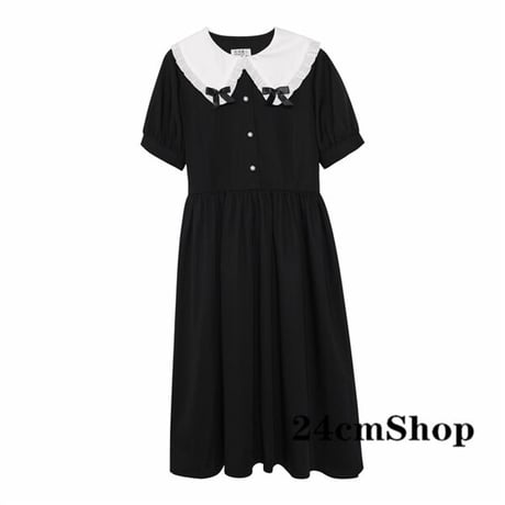 24cmShopリボンカラーパールボタンクラシックワンピース 1223