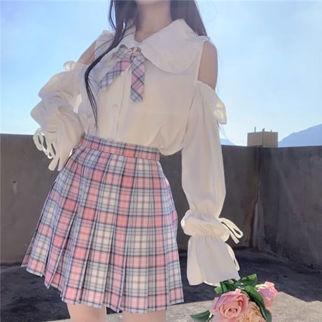 24cmShop 制服風肩だしパフスリーブ春トップス3点セット 393