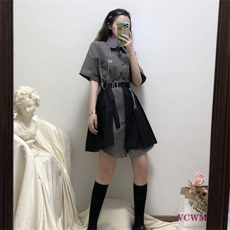 チェーンクリップシャツワンピース＋カバーラップスカート 879