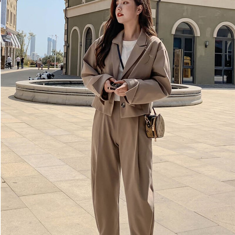 【韓国ファッション】セットアップ ジャケット パンツ 5colors 韓国ファッションショート丈セットアップ ジャケット パンツ1266