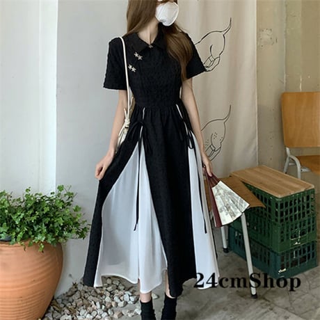 24cmShopブラック系半袖ファッションワンピース 1220