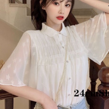 24cmshop シフォンシャーリングシアースターシャツ 1145