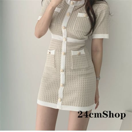 24cmshop クラシック ボタンデザインワンピース  1139