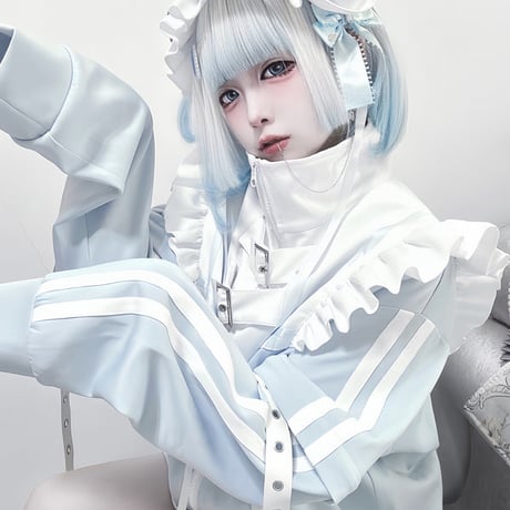 【天使界隈👼】バイオニックエンジェルアクアデタッチャブルスリーブジャケット＋パンツ＋レッグウォーマーレッグウォーマー＋ヘアバンド wt061