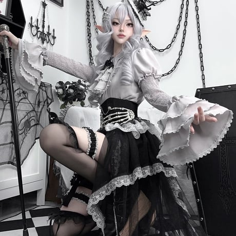 ダークブラックゴシックロリータセット 3点セット ops088