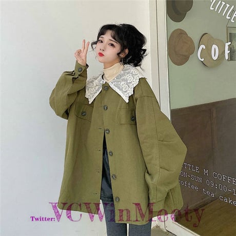 Outer レースの襟付きコート 219