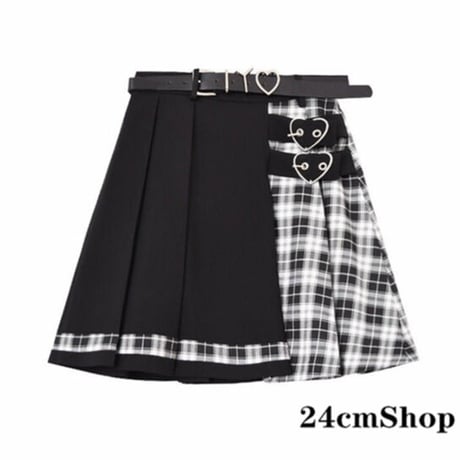 ベルト付きラップデザインチェックプリーツスカート1313