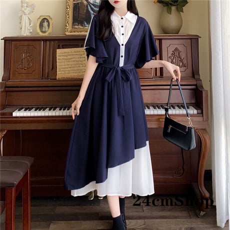 24cmShop ブラック系半袖ファッションワンピース 1221