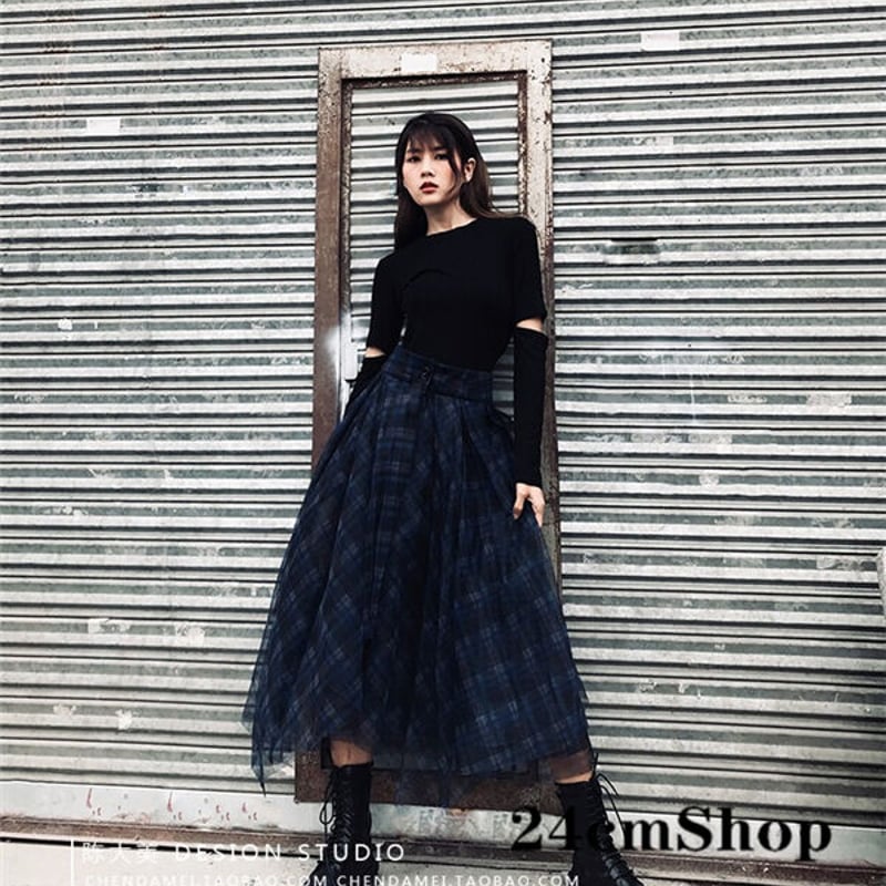 青いチェックのレースのスカート 1122 | 可愛い服量産型服通販 青いチェックのレースのスカート 1122 | 可愛い服量産型服通販