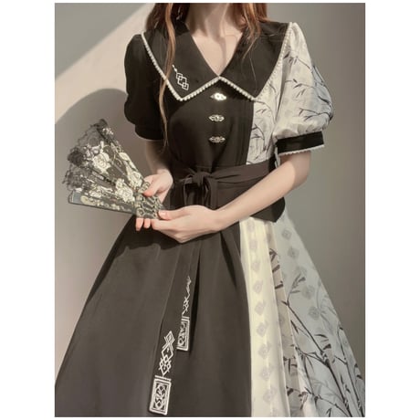 24cmShop ウエストレースアップチャイナワンピース ops006