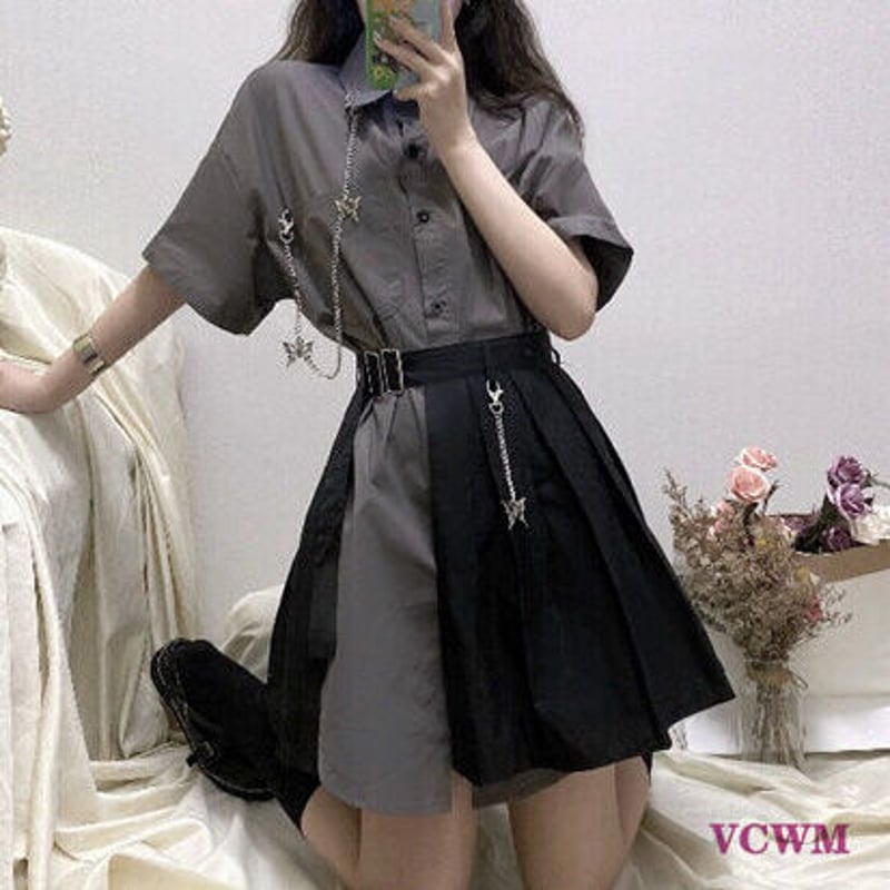 チェーンクリップシャツワンピース＋カバーラップスカート 879