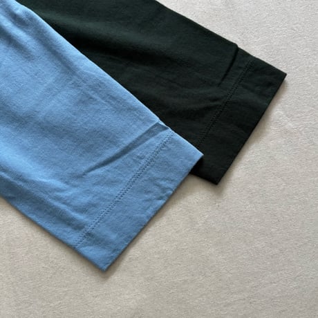 30/1天竺七分袖Tシャツ (サックス・ダークグリーン) 252-6450 / homspun ホームスパン