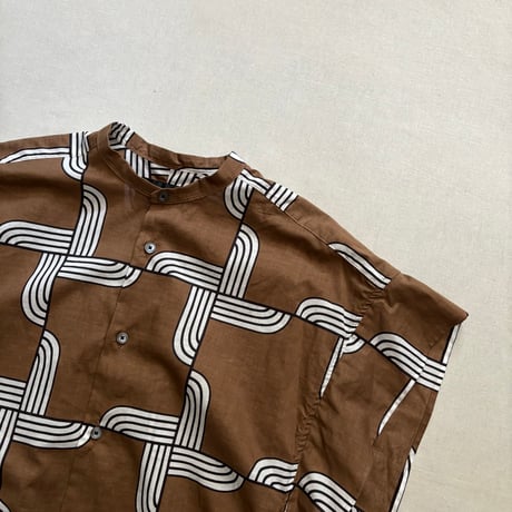 ウッドブロックプリントバンドカラーシャツ  622608 / HAVERSACK ハバーサック