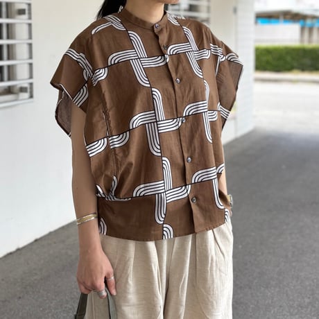 ウッドブロックプリントバンドカラーシャツ  622608 / HAVERSACK ハバーサック