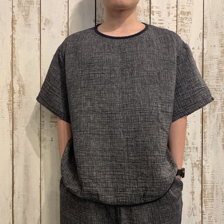SASHIKO LINEN PREMIUM SHORT SLEEVE SHIRT (BLACK) / Porter Classic