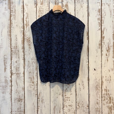 FLOWER HAND SCREEN PRINT FRENCH/SL FRILL COLLAR SHIRTS INMDS26092 / maison de soil メゾンドソイル