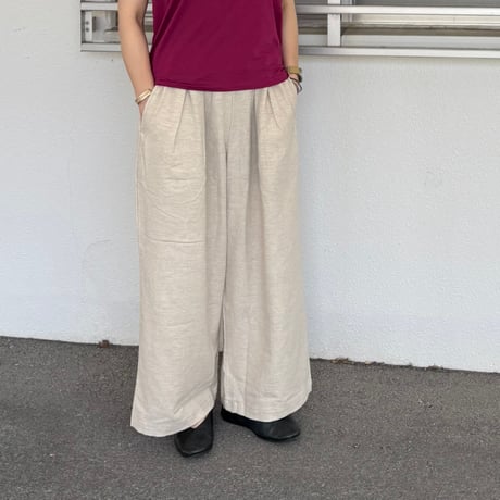 COTTON LINEN BACK SATINE TUCK LOOSE PANTS BP360-01 / Bohemians ボヘミアンズ