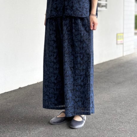 COTTON DOBIE CHECK FLOWER HAND SCREEN PRINT EASY PANTS INMDS26095 / maison de soil メゾンドソイル