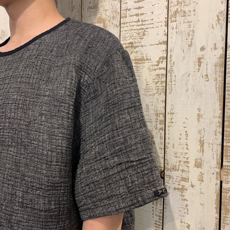 SASHIKO LINEN PREMIUM SHORT SLEEVE SHIRT (BLACK) / Porter Classic