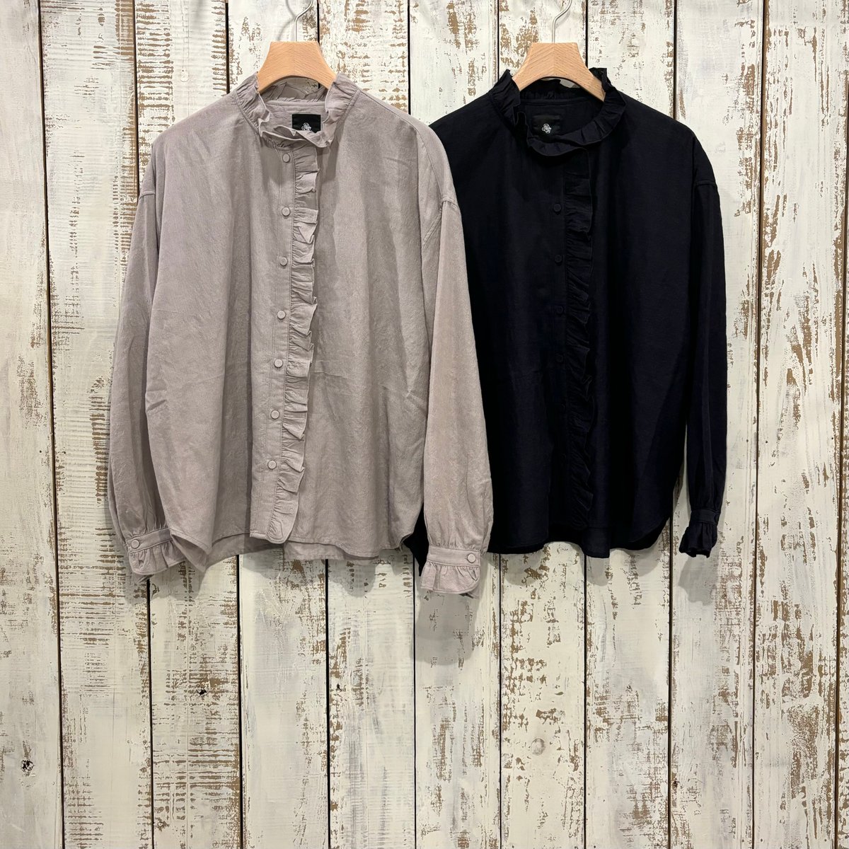 WOOL/COTTON/SILK PLAIN FRILL COLLAR SHIRT INMDS