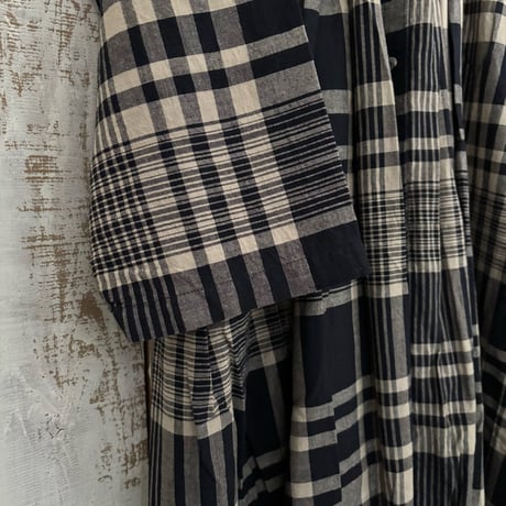 HANDWOVEN HEAVY COTTON CHECK CREW-NECK DRESS WITH MINI PINTUCK INMDS25734 / maison de soil メゾンドソイル