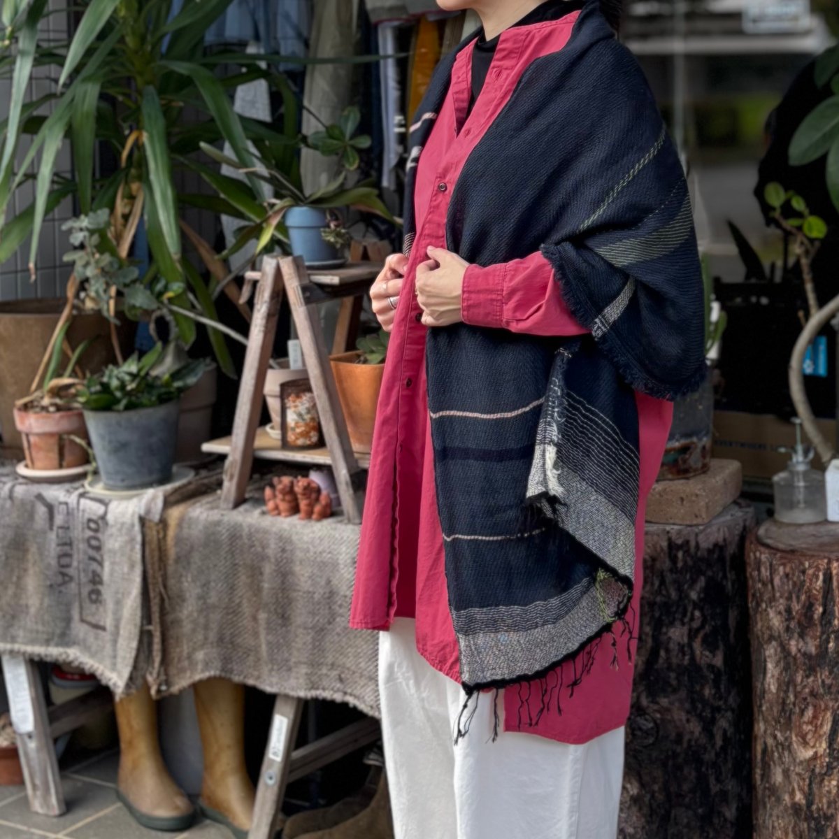 roots shawl MIDDLE WM GY-PK-1674 / tamaki niim