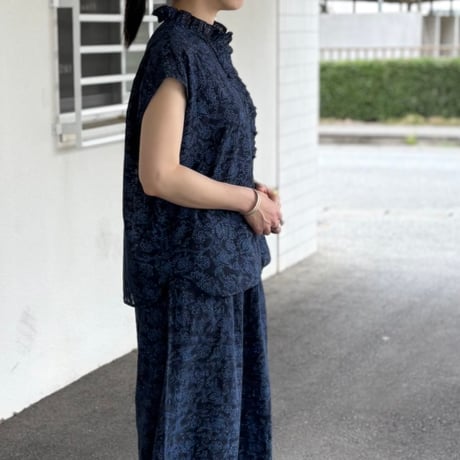 FLOWER HAND SCREEN PRINT FRENCH/SL FRILL COLLAR SHIRTS INMDS26092 / maison de soil メゾンドソイル