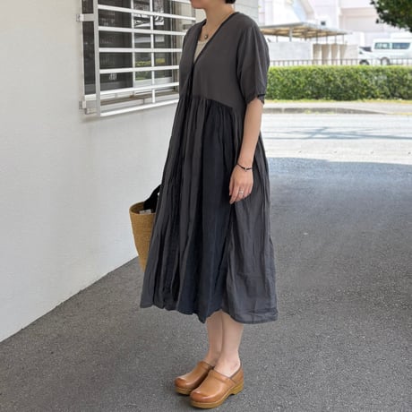 COTTON&LINEN PATCHWORK(OVERDYE) GATHERED WRAP DRESS  NMDS25233D / maison de soil メゾンドソイル